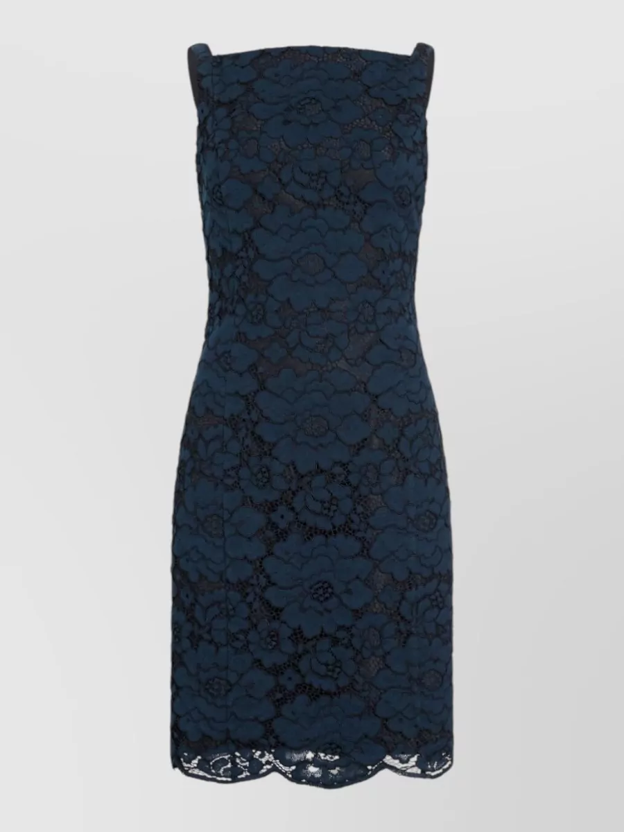 Patou floral lace square neck sleeveless knee-length dress
