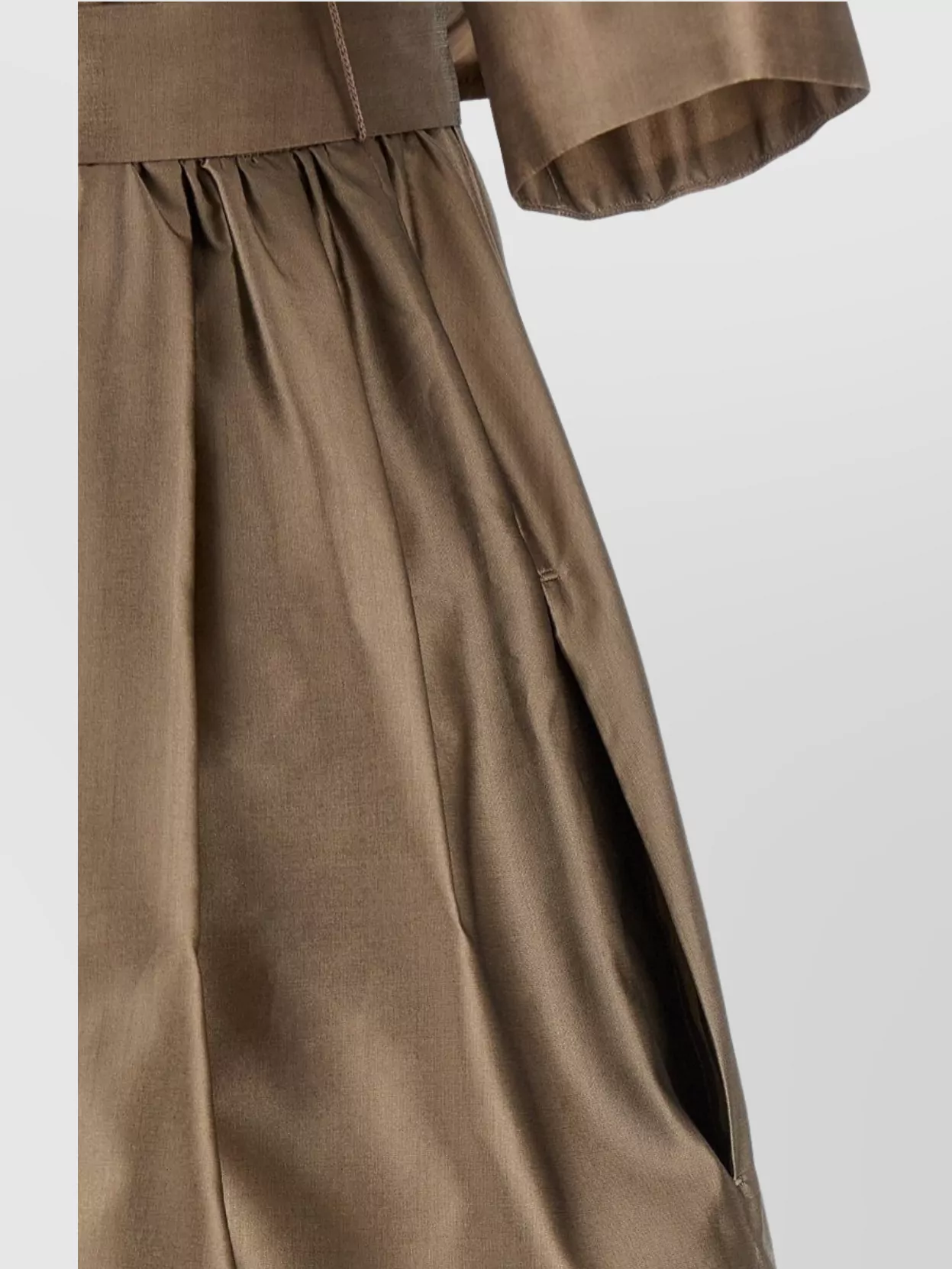 S Max Mara Waist Belt Midi Pleated V-Neck Dress