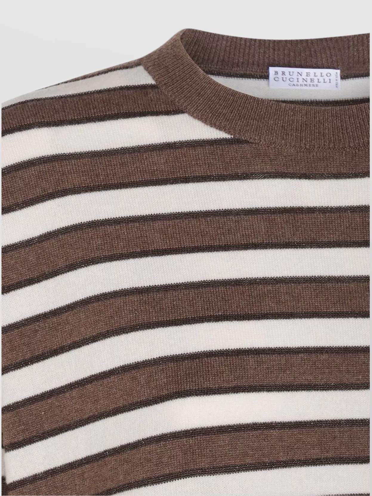 Brunello Cucinelli Crewneck Striped Knitwear Ribbed Cuffs In Brown