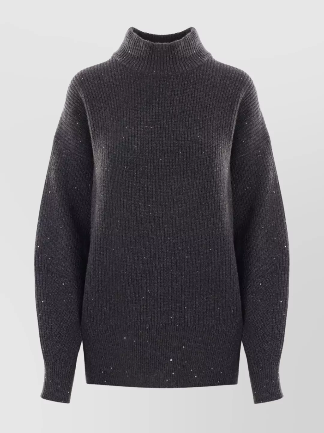 Brunello Cucinelli Ribbed Mock Neck Sweater With Subtle Sparkling Accents In Gray