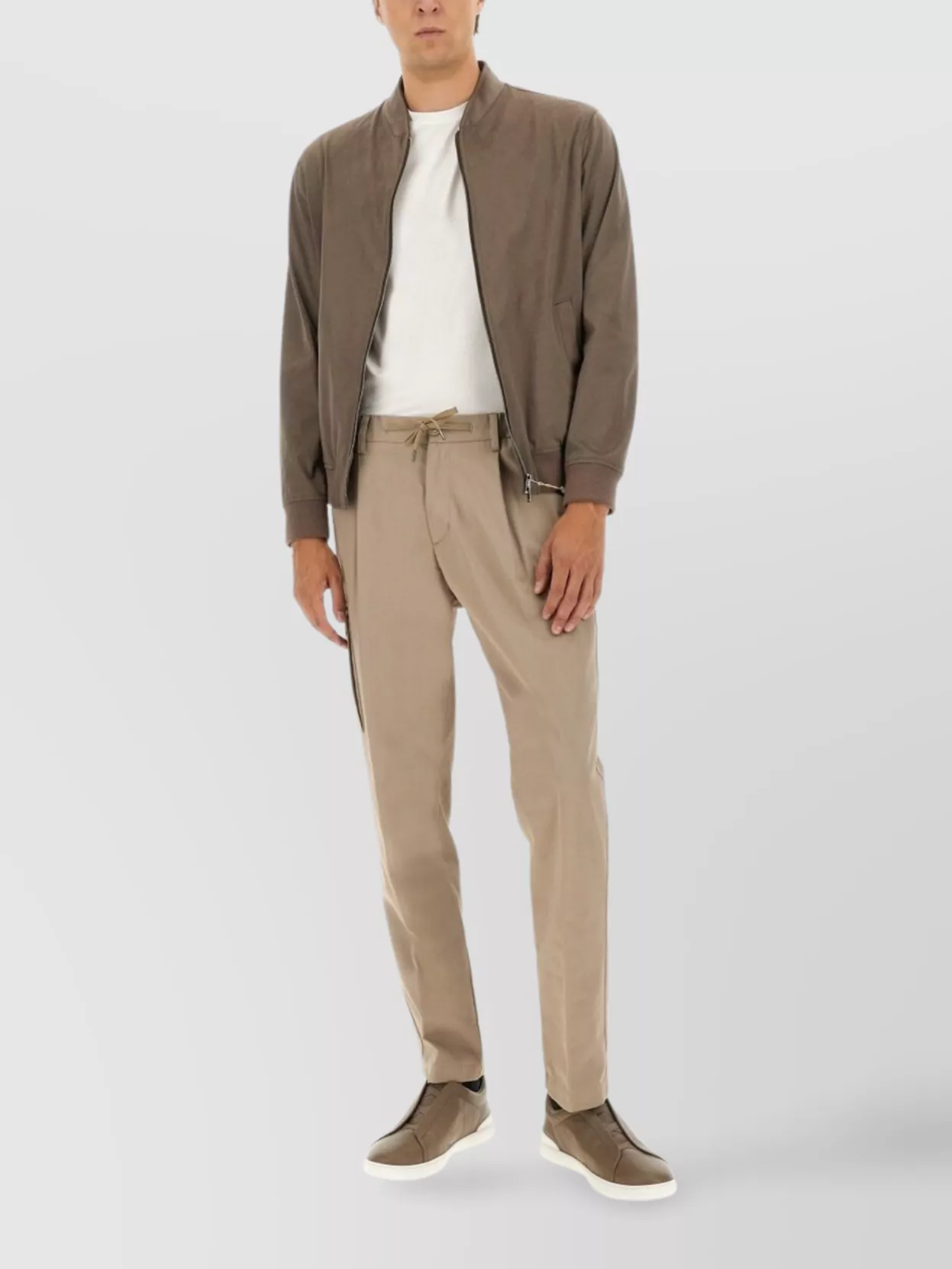 Herno Suede Alternative Bomber Jacket With Long Sleeves In Gray