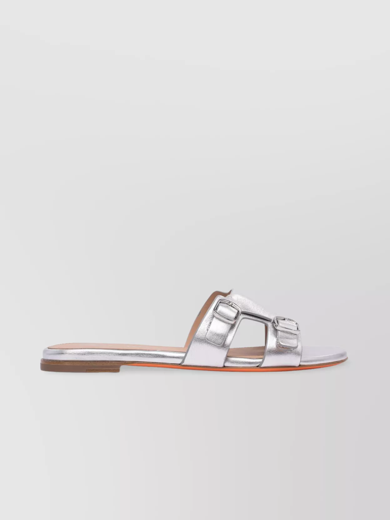 Santoni Metallic Buckle Flat Sole Open Toe Sandals