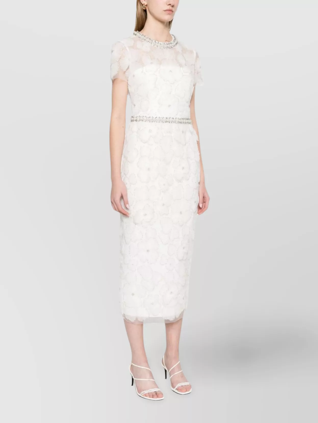 Self-portrait Embellished Neckline Floral Midi Dress