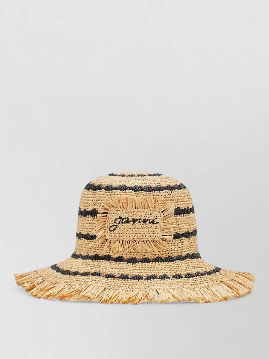 Ganni striped raffia bucket hat