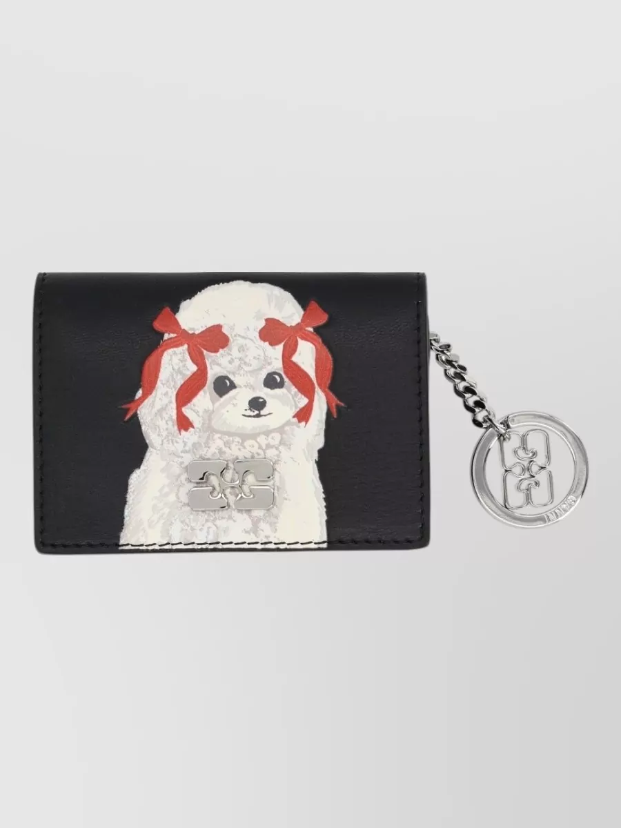 Ganni leather poodle print card holder