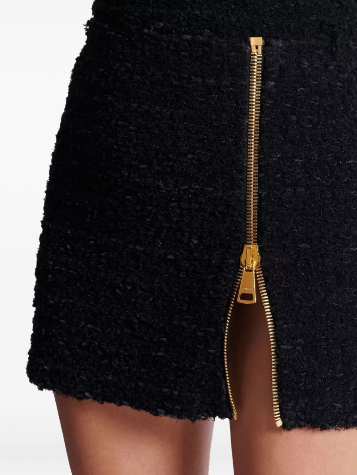 Balmain Textured Fabric High Waist Mini Skirt In Black
