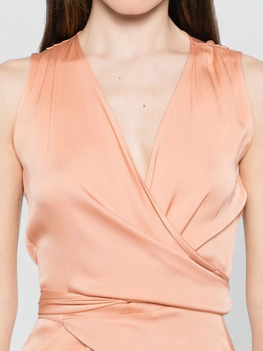 Silk95Five Silk V-Neck Tie-Detail Sleeveless Asymmetric-Hem Maxi Dress