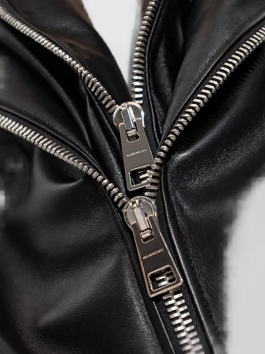 Givenchy Lambskin Leather Shawl Collar Ribbed Bomber Jacket