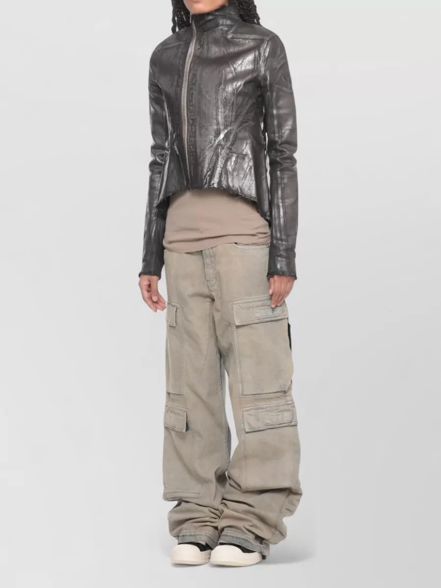 Rick Owens Drkshdw High Neck Metallic Finish Cotton Jacket