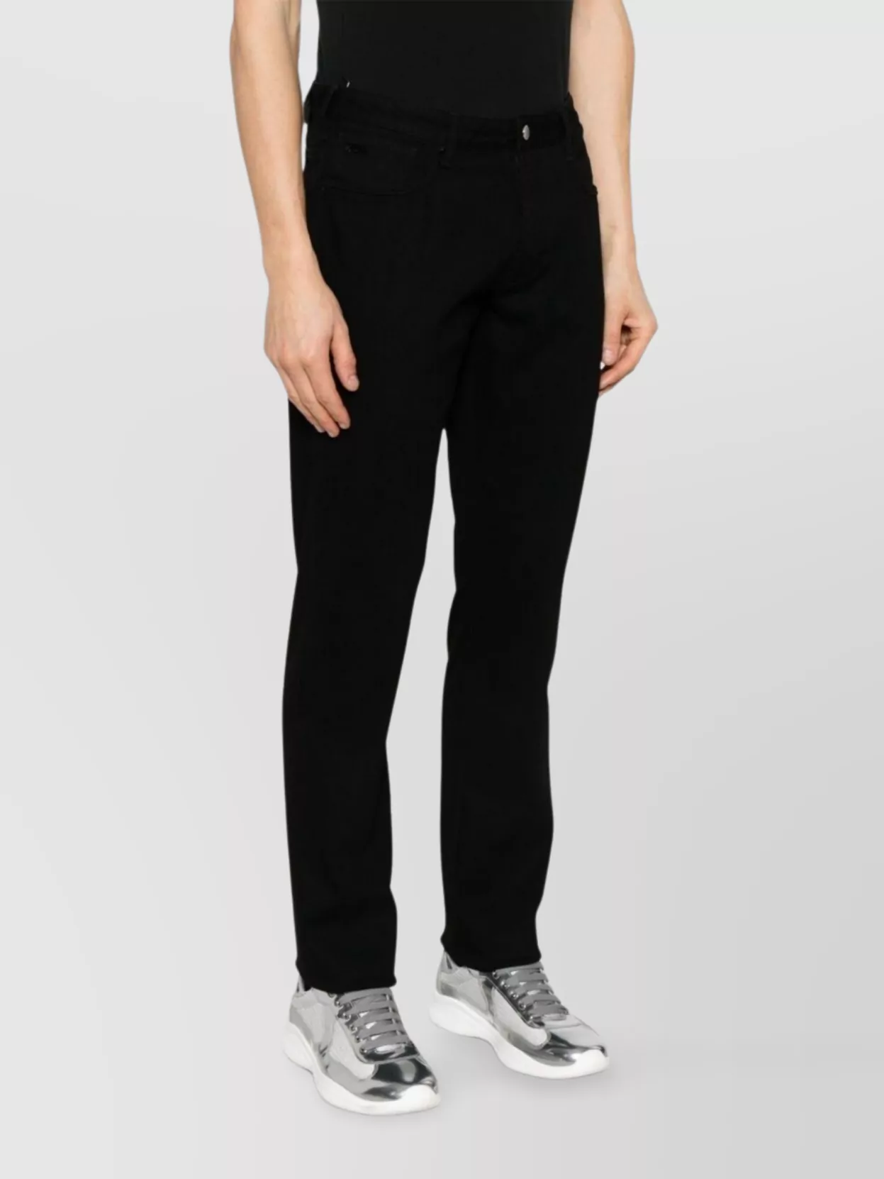 Shop Emporio Armani Trousers Cotton Denim Belt Loops