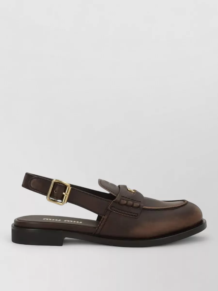 Miu Miu Leather Slingback Loafers Penny Strap Design