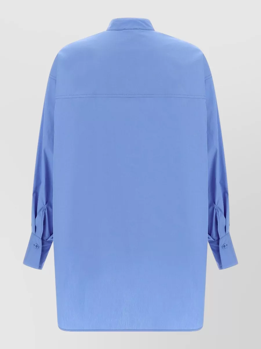 Nude Cotton Ruffled Mandarin Collar Long-Sleeve Shirt