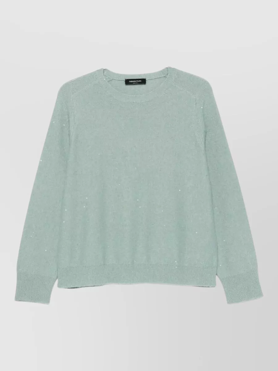 Fabiana Filippi Wool silk cashmere alpaca sequin embellished ribbed trim sweater