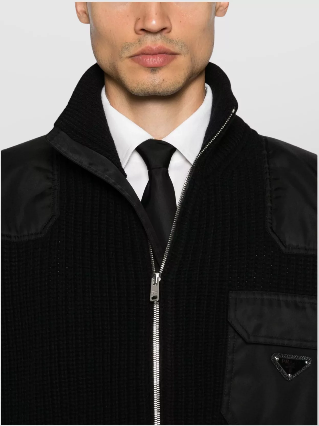 Prada Leather Trimmed Wool Cashmere Cardigan