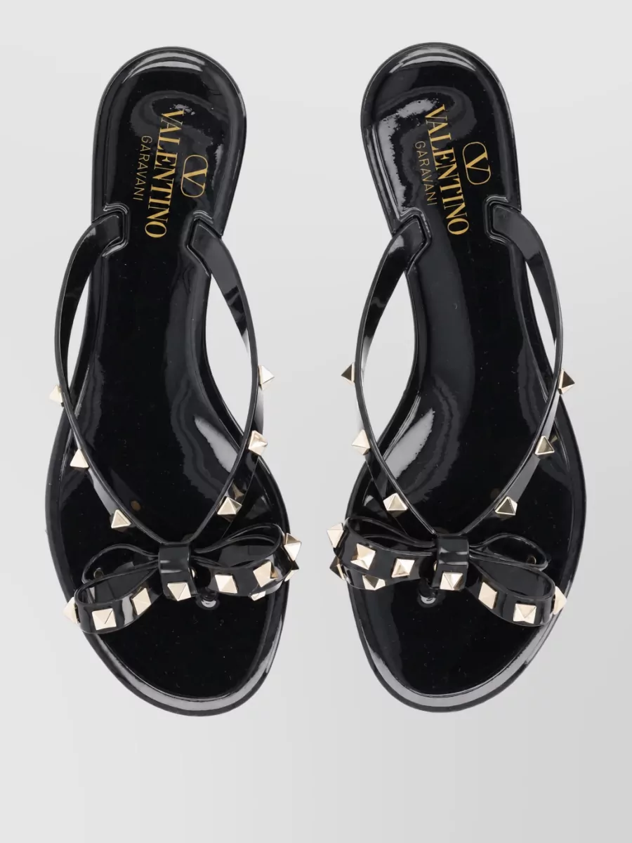 Valentino Garavani Rockstud Flat Sandal Studded Bow Detail