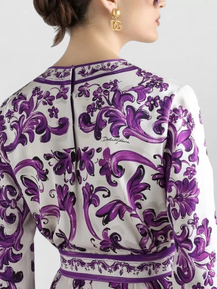 Dolce&Gabbana Floral Belted Waist Crew Neck Dress