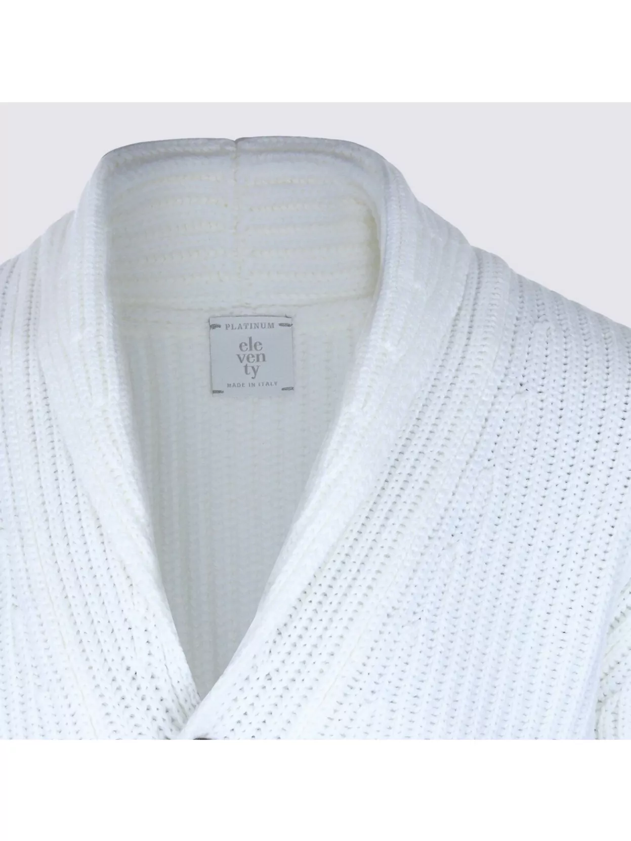 Eleventy Ribbed Texture Shawl Collar Long Sleeves In White