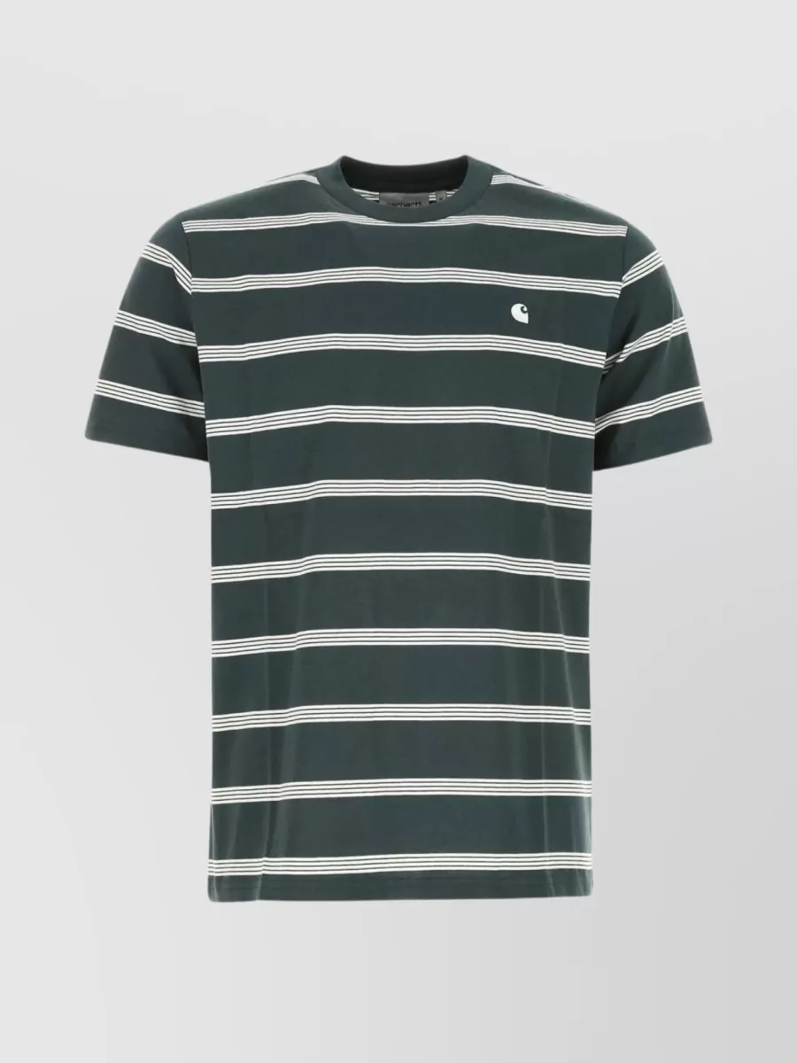 Carhartt Striped Embroidery Cotton T-shirt In Green