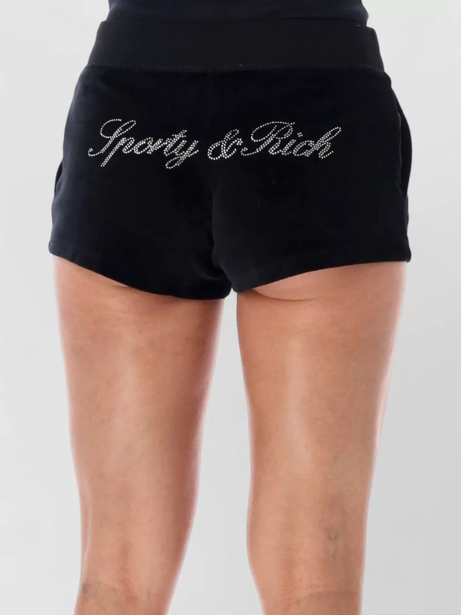 Sporty & Rich Velour Crystal-Embellished Shorts