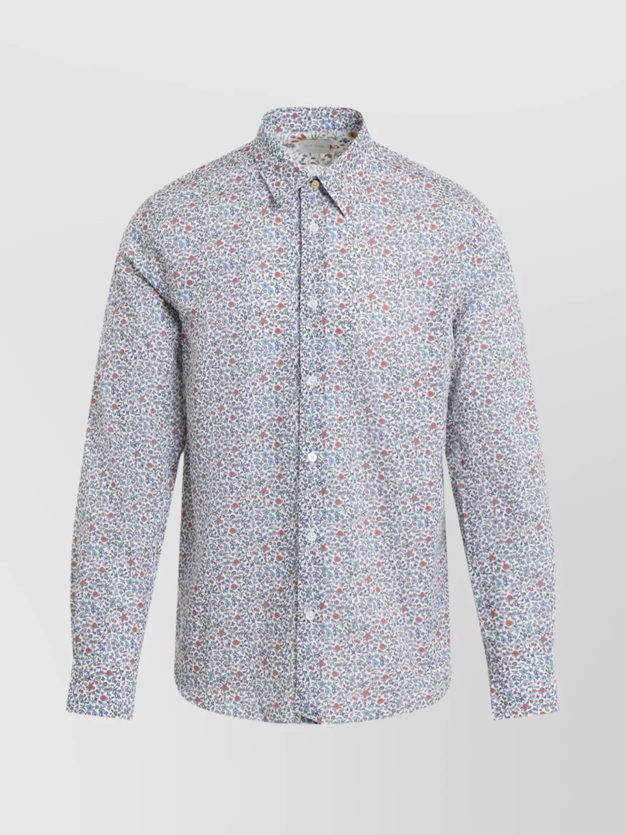 Paul Smith Cotton Long Sleeves Shirt With Floal Pattern In Blue