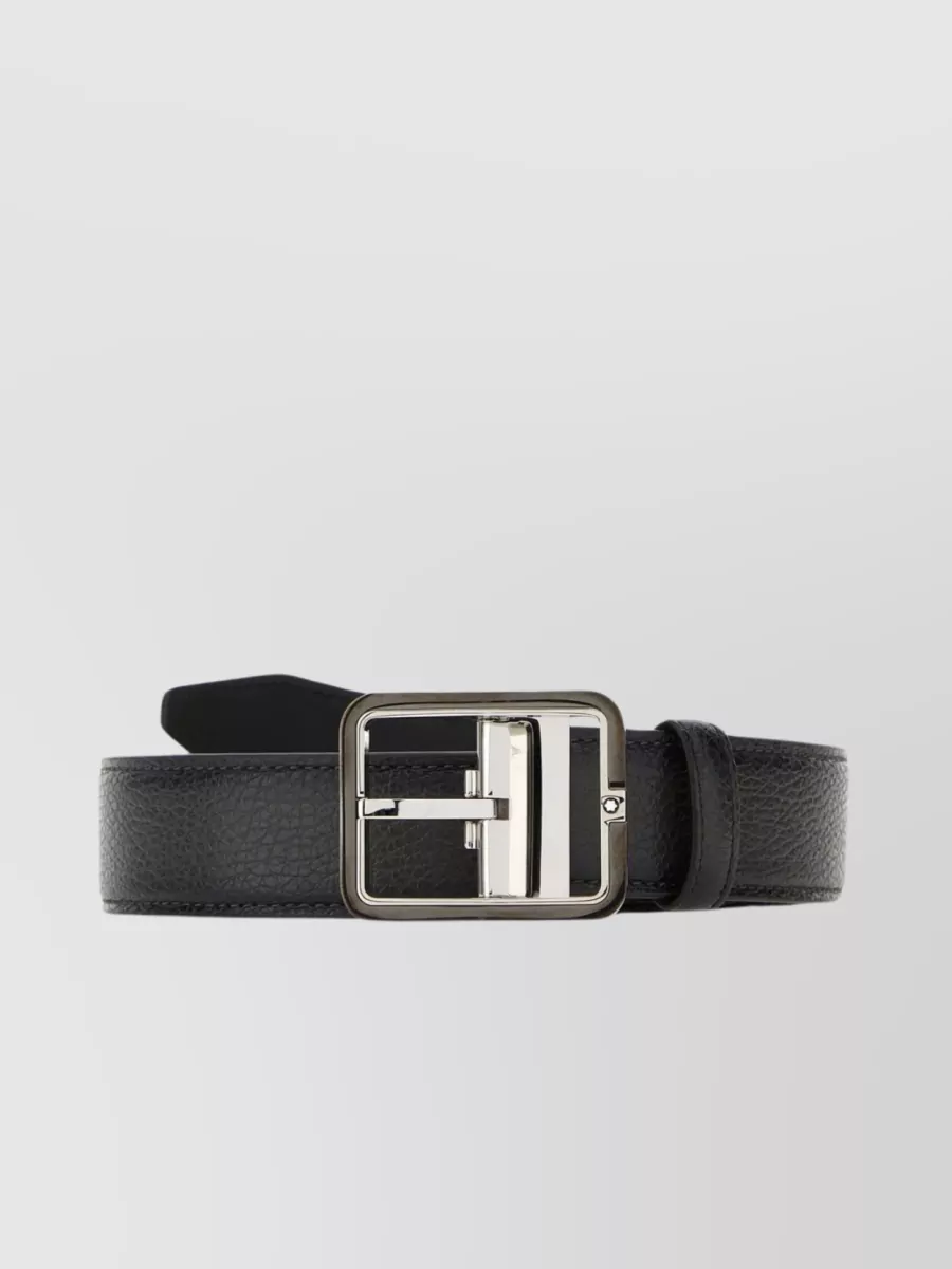 Shop Montblanc Adjustable Textured Leather Belt In Black
