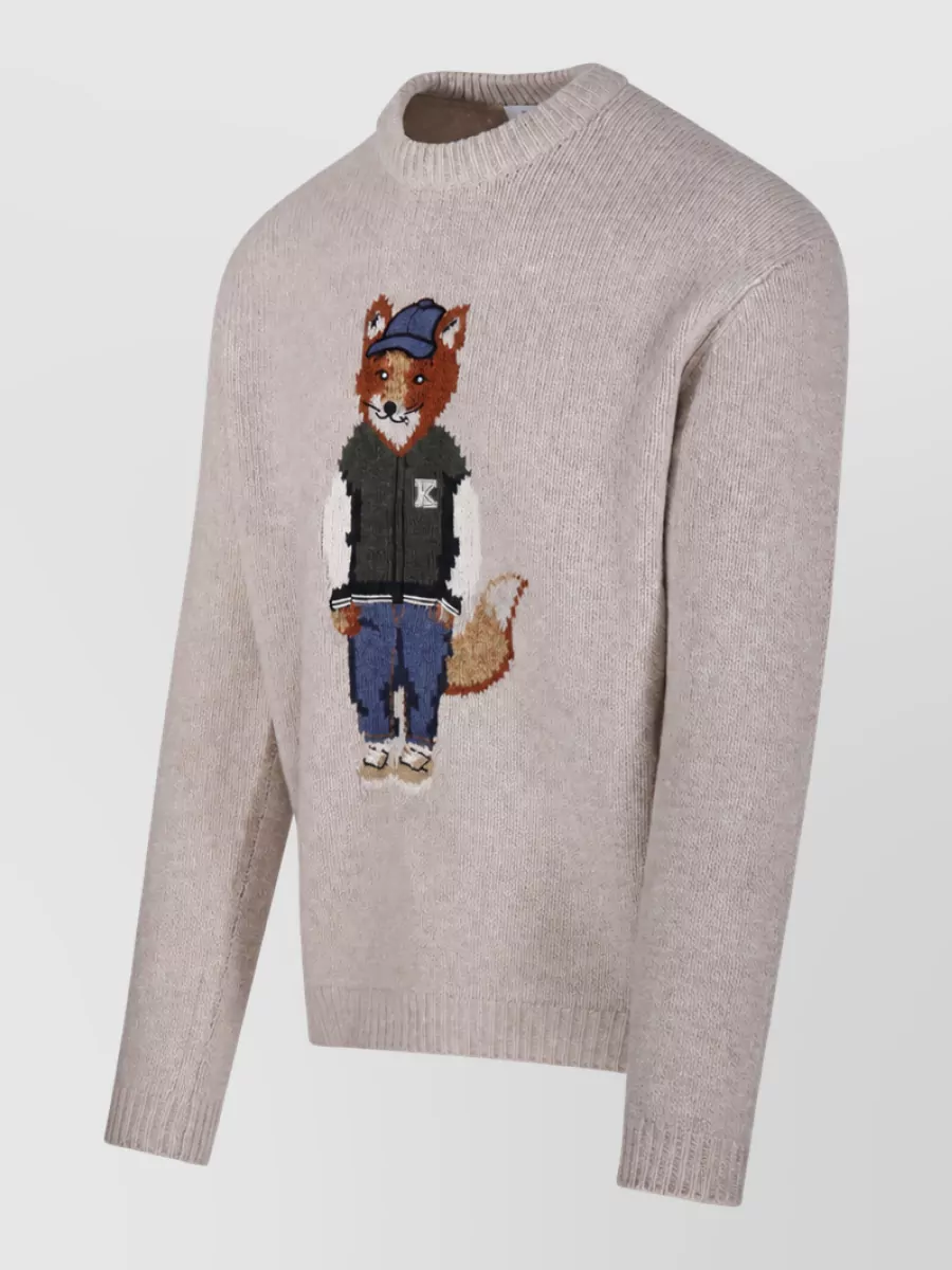 Maison Kitsuné Merino Wool Ribbed Crew Neck Jumper