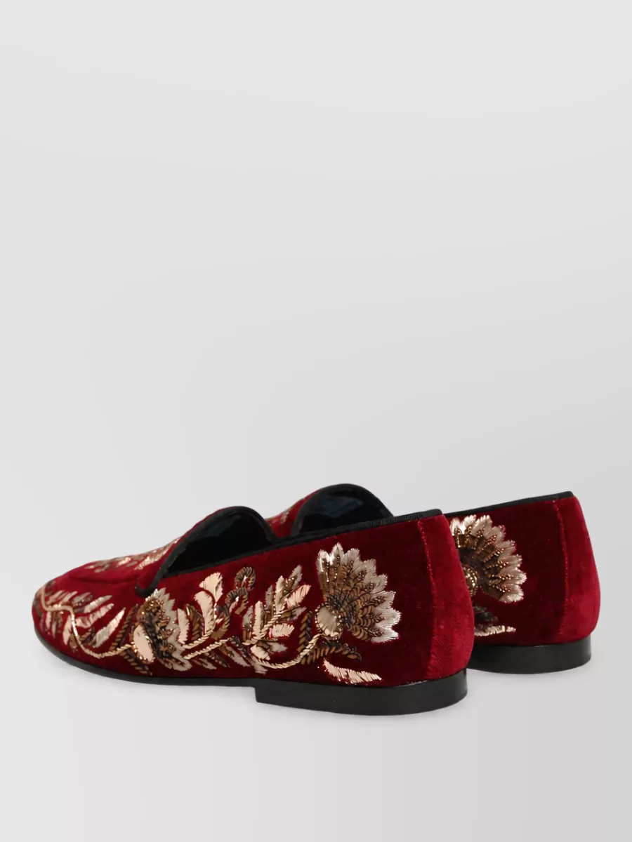 Dolce&Gabbana Velvet Floral-Embroidered Loafers