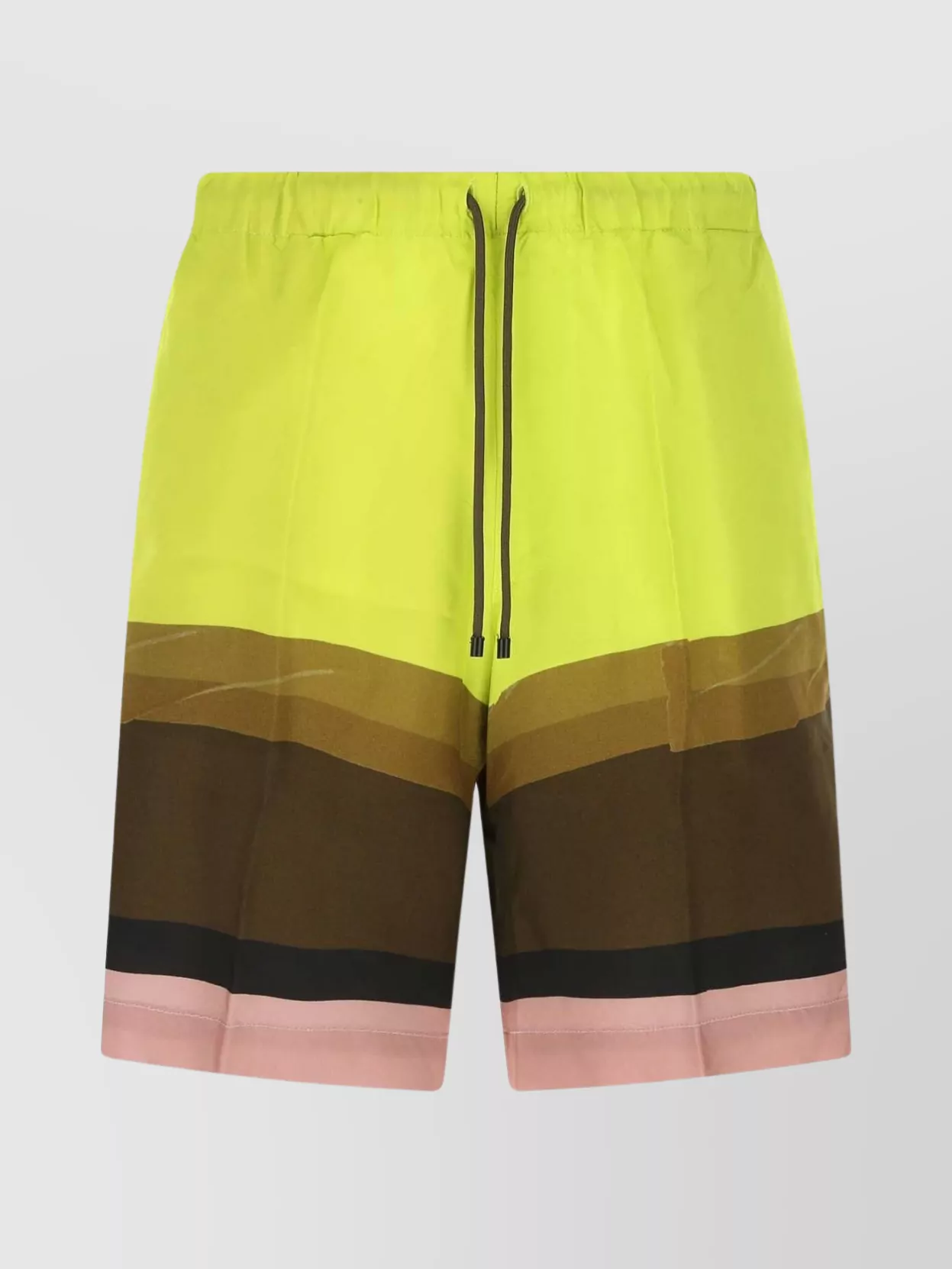 Shop Dries Van Noten Elastic Waistband Striped Bermuda Shorts In Yellow