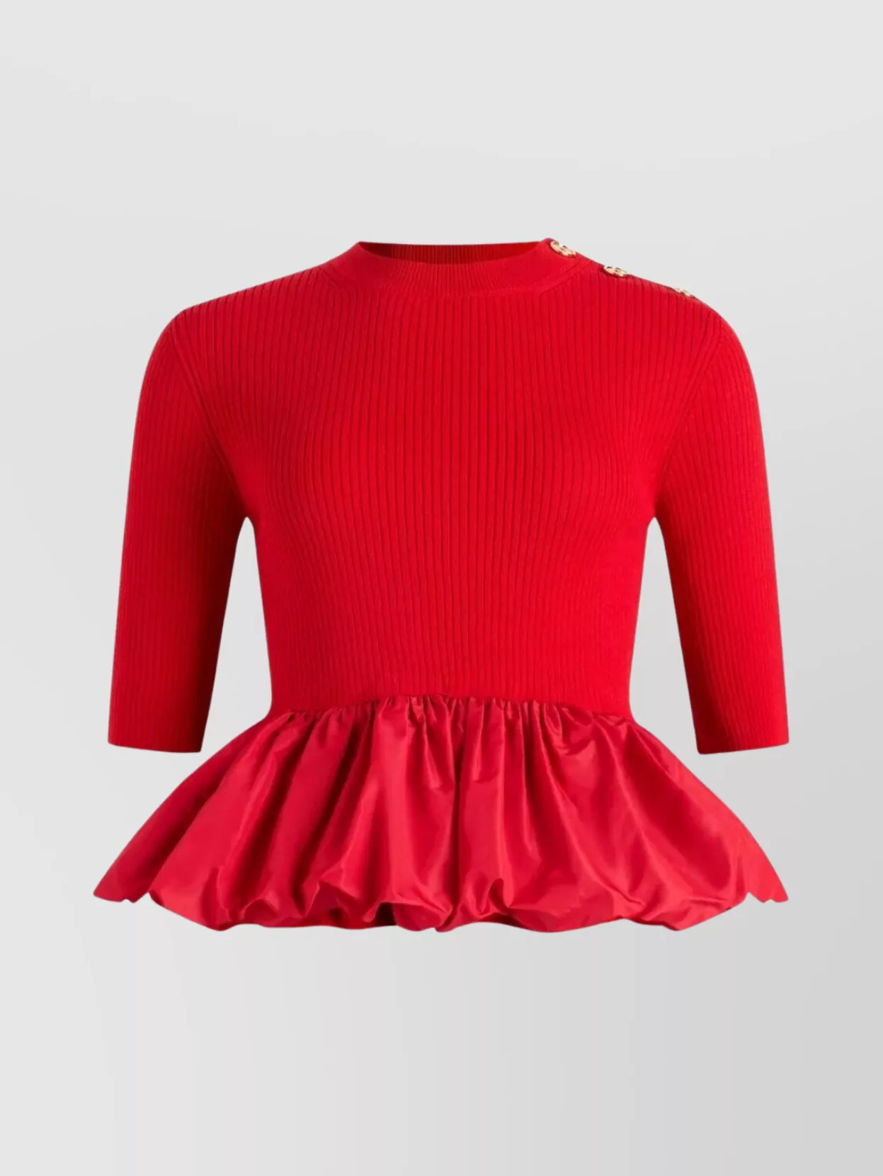Patou Ruffle Hem Ribbed Jumper In Wool And Faille Clothing In Red