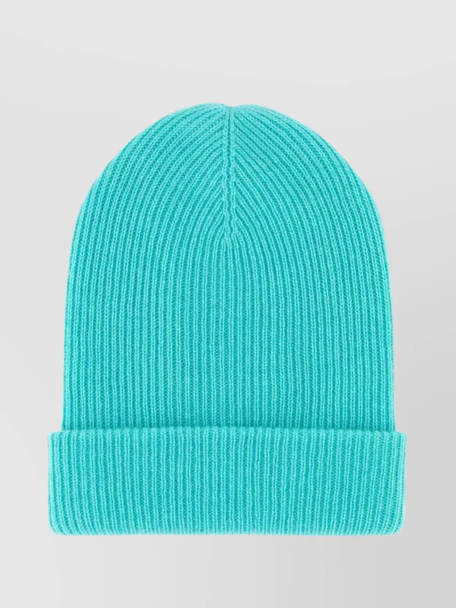 Shop The Elder Statesman Cashmere Foldable Ribbed Beanie Hat In Cyan