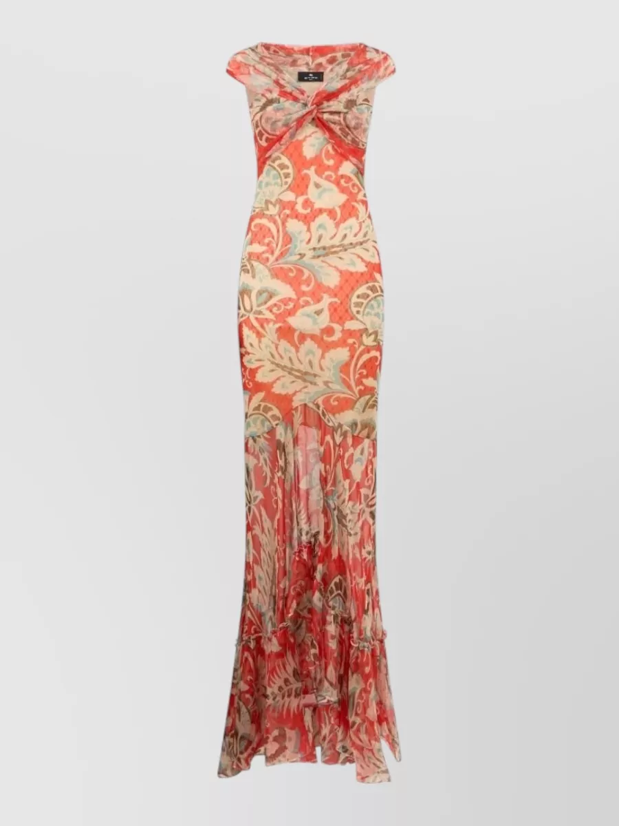 Etro Tulle Floral-Print Off-Shoulder Knot-Detail Tiered-Hem Maxi Dress