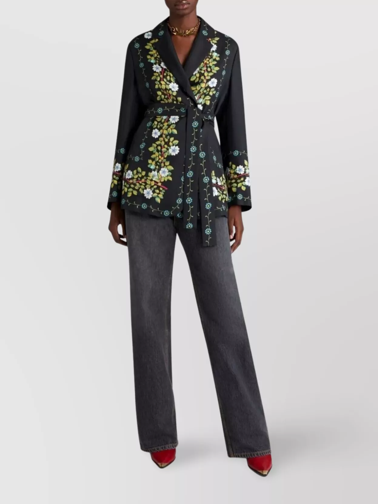 Etro Floral Pattern Jacket Belted Waist In Animal Print