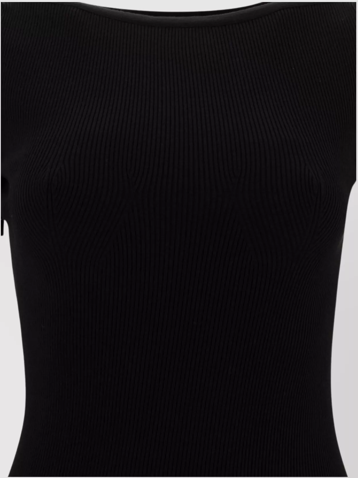 Sportmax Sleeve Button Detail Off-Shoulder Ribbed Sheer Dress