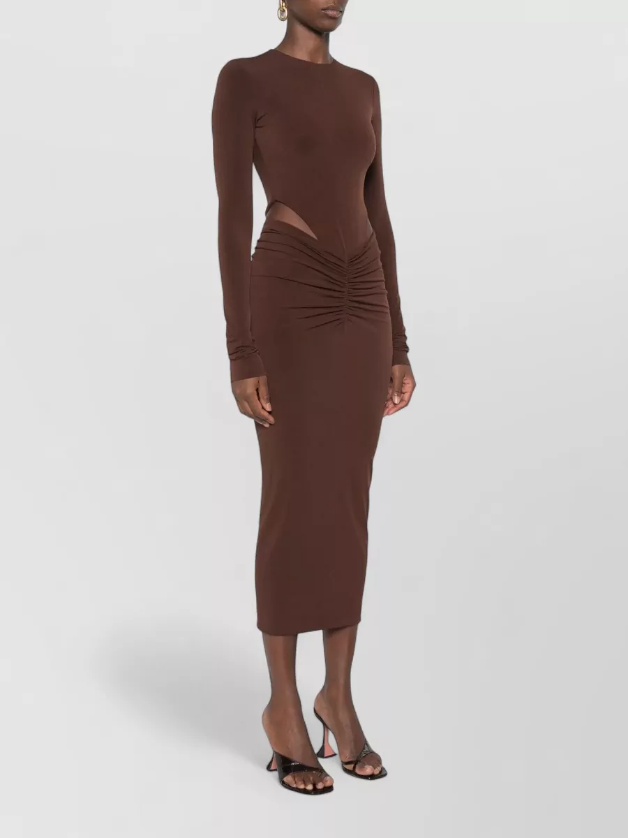The Andamane Ruched Cutout Long-Sleeve Midi Dress
