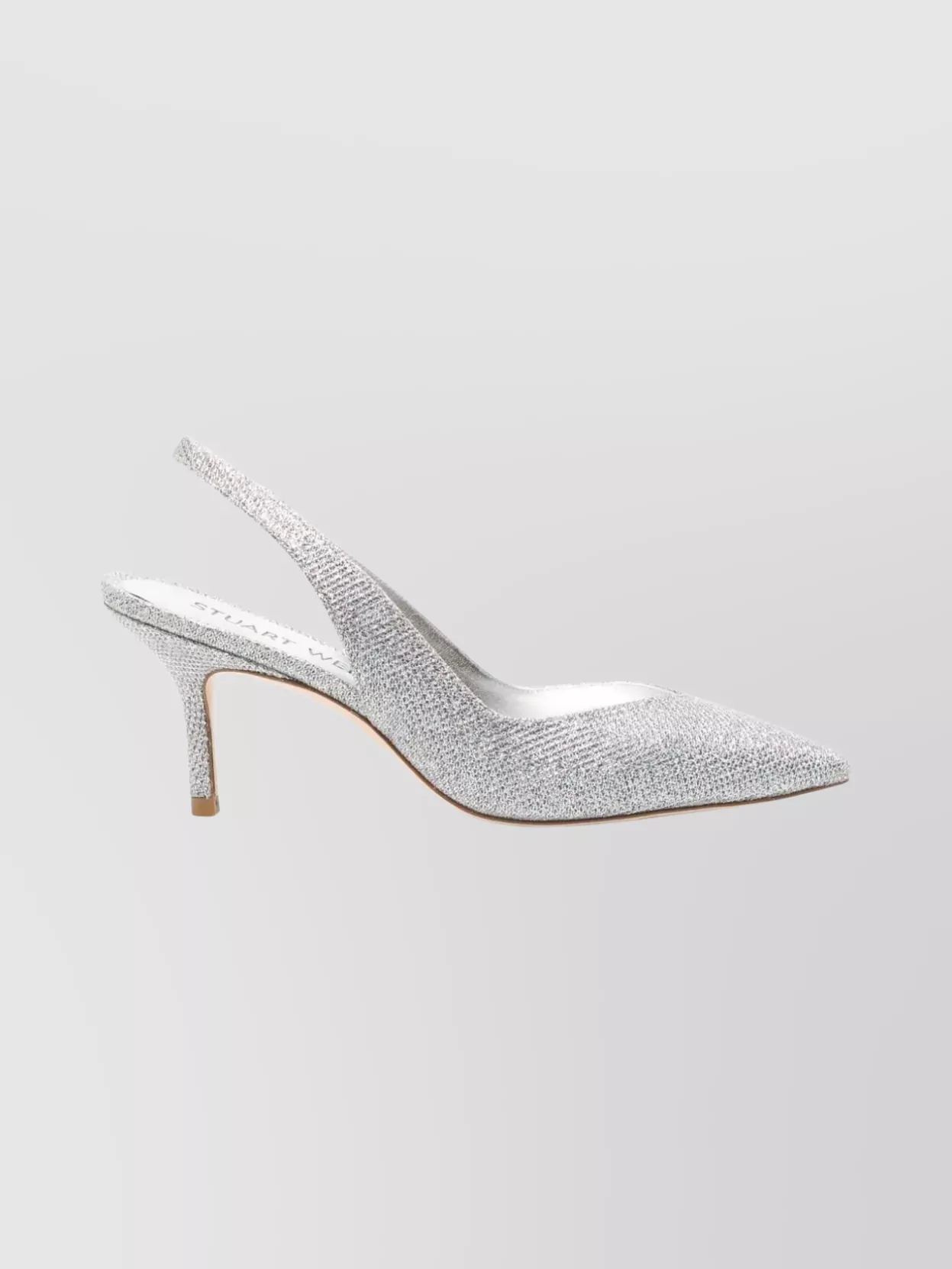 Stuart Weitzman Glitter Mid Heel Pointed Toe Pumps In Silver