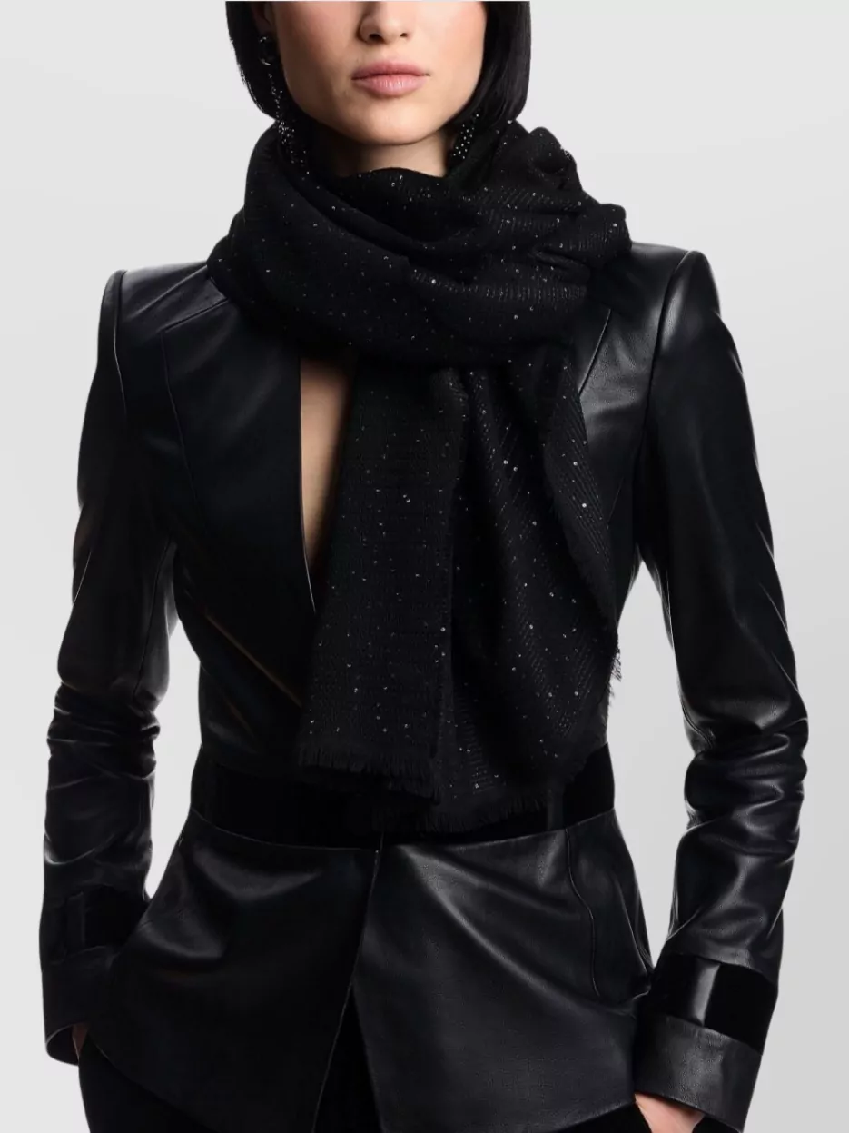 Emporio Armani Textured Sequin Embellished Rectangular Scarf In Black