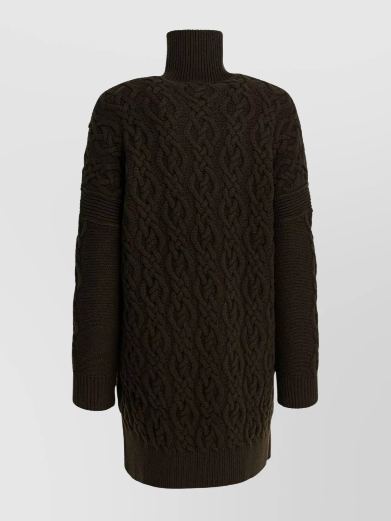 Max Mara Cashmere And Wool Turtleneck Cable Knit Dress In Brown