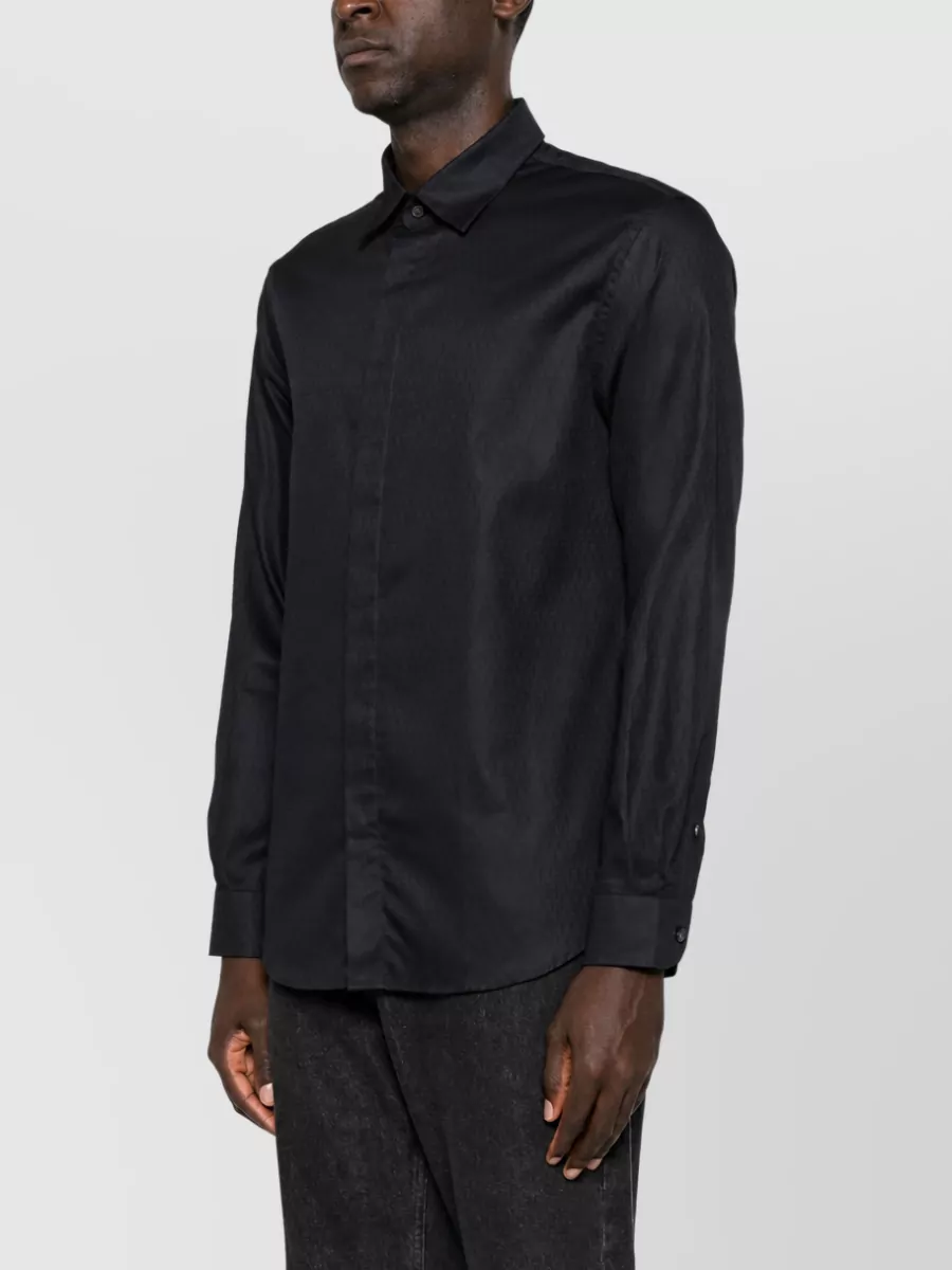 Emporio Armani Cotton Monogram Jacquard Long-Sleeve Shirt