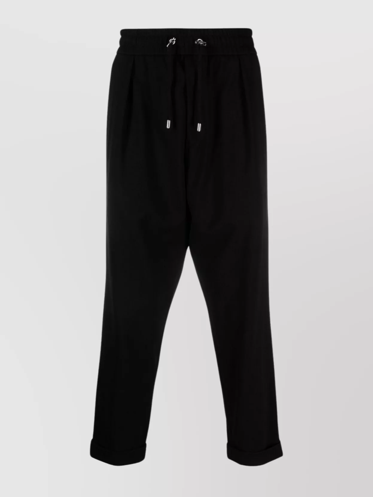 Shop Balmain Drop-crotch Cropped Trousers With Turn-up Cuffs In Black