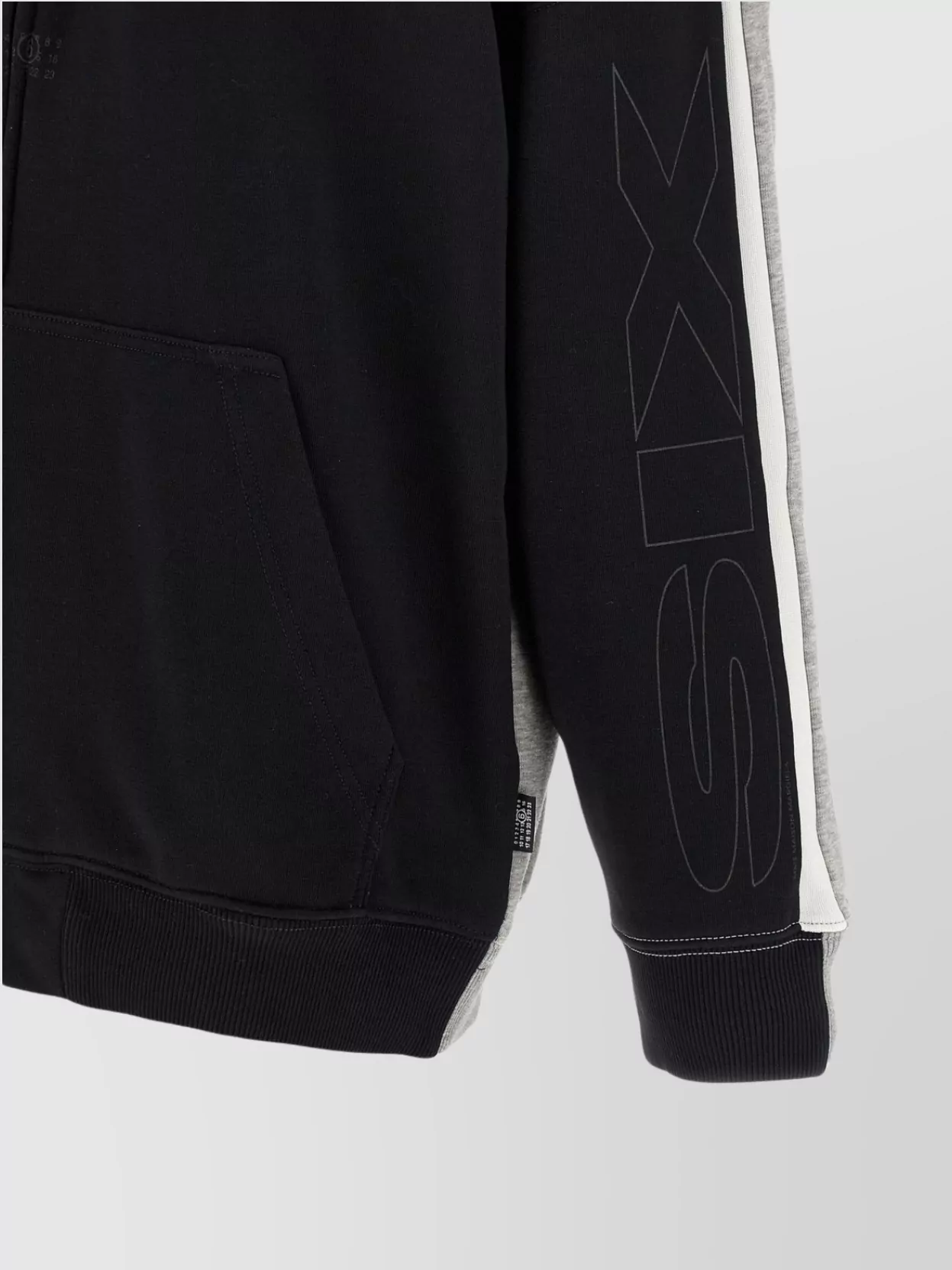 Mm6 Maison Margiela Graphic Print Kangaroo Pocket Drawstring Hood Ribbed Cuffs Hoodie