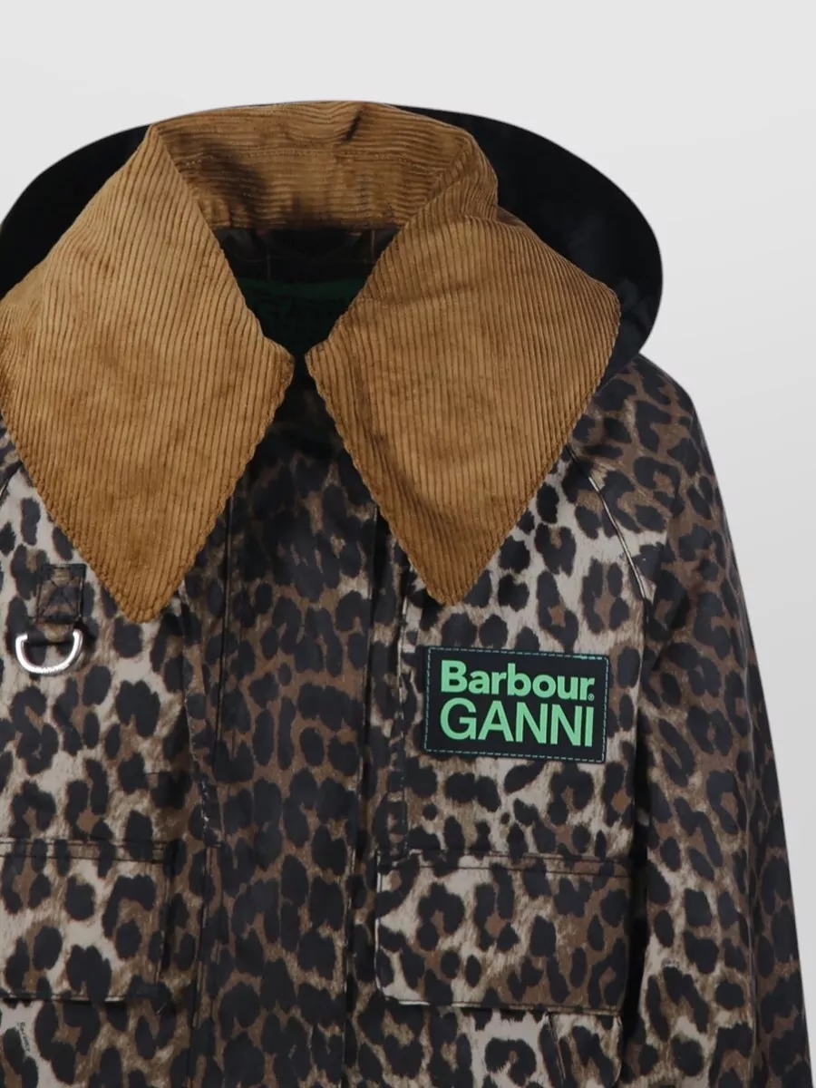 Barbour Hooded Jacket Animal Print Corduroy Collar