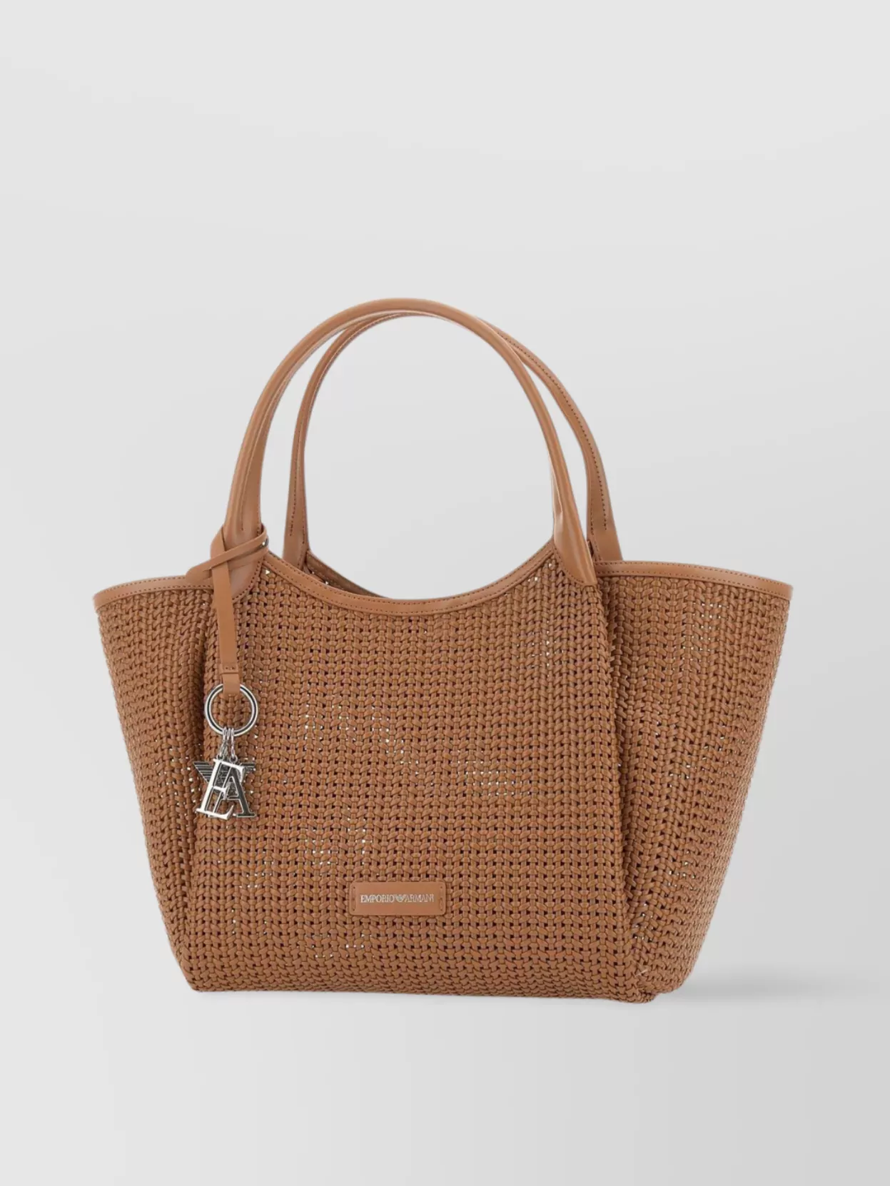 Emporio Armani Textured Weave Tote Bag In Brown