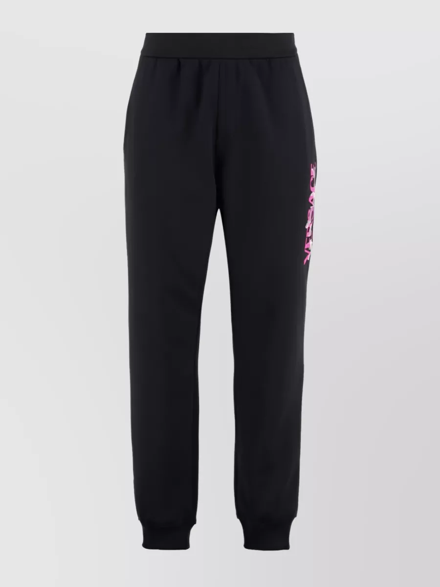 Shop Versace Printed Logo Track Pants In Black
