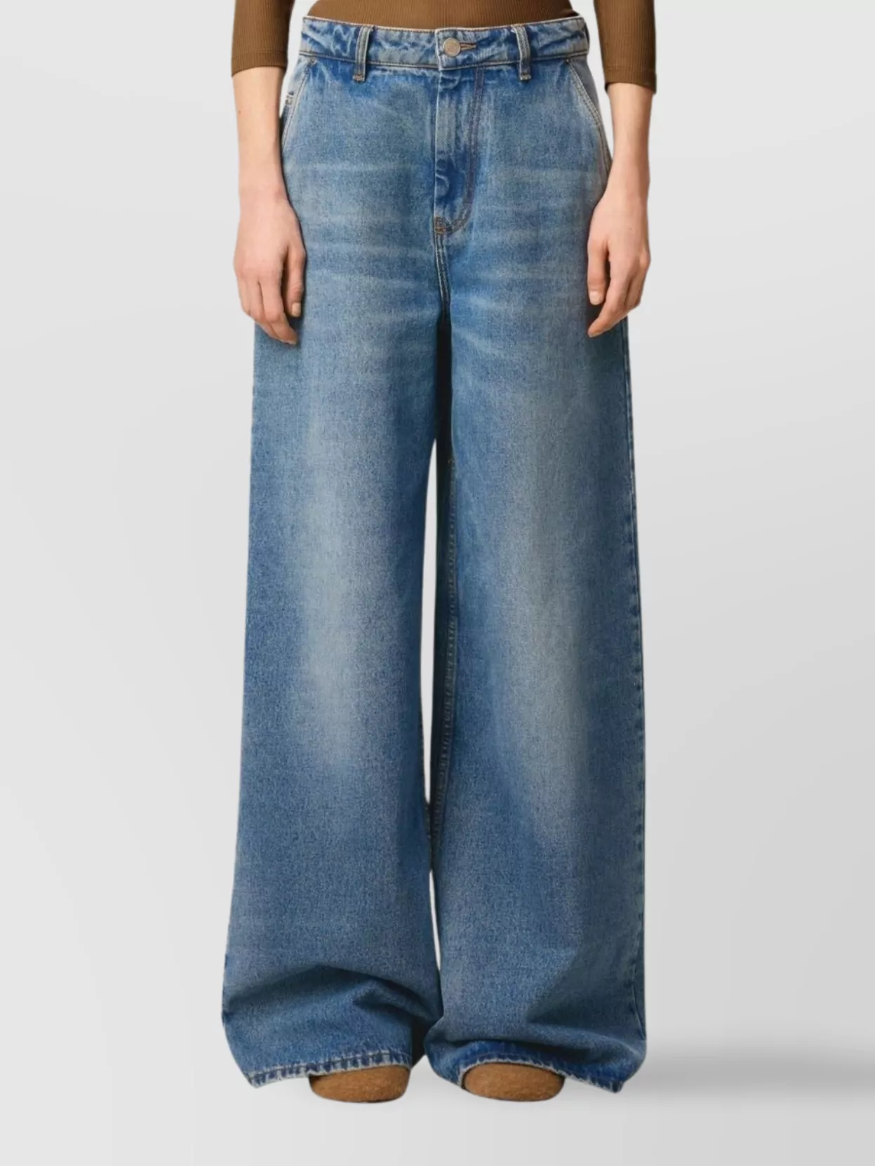 Ami Paris Wide Leg Denim Trousers Featuring Pockets