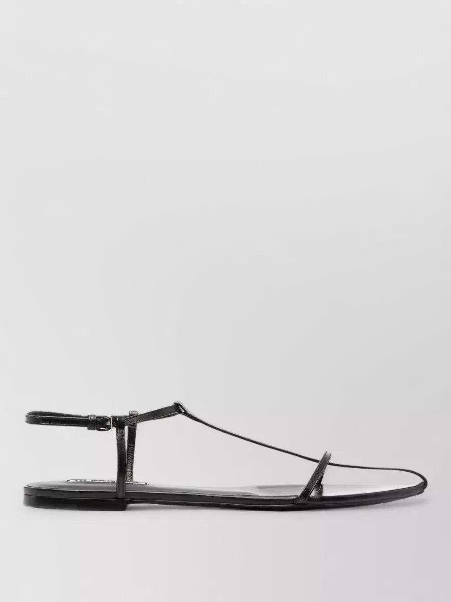 Jil Sander Leather Sandals Flat Sole Pointed Toe In Black
