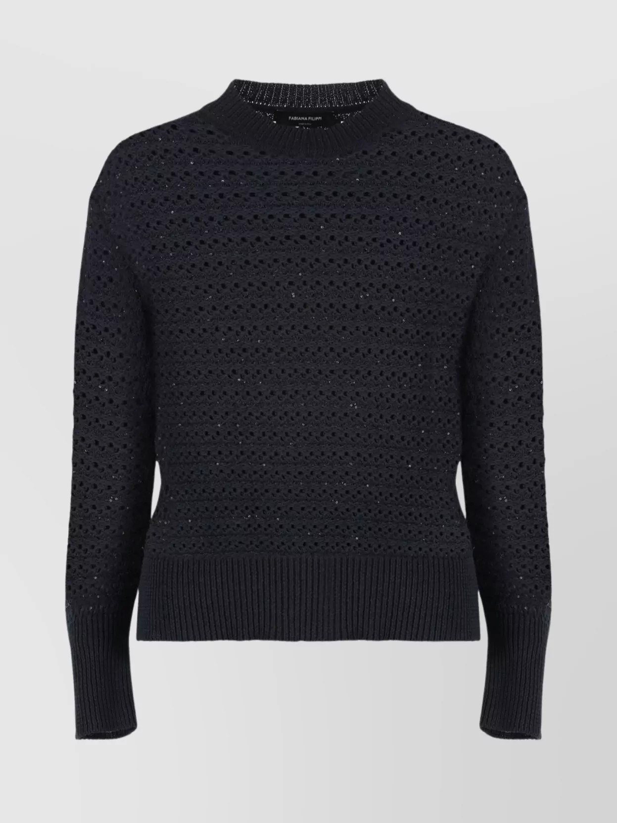 Fabiana Filippi Sequin Detail Crew-neck Cotton Sweater In Black