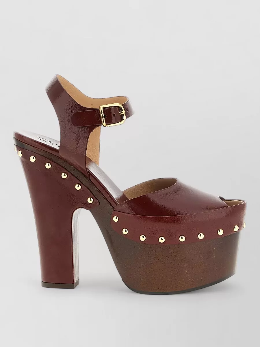 Chloé Leather Studded Platform Clog Sandals
