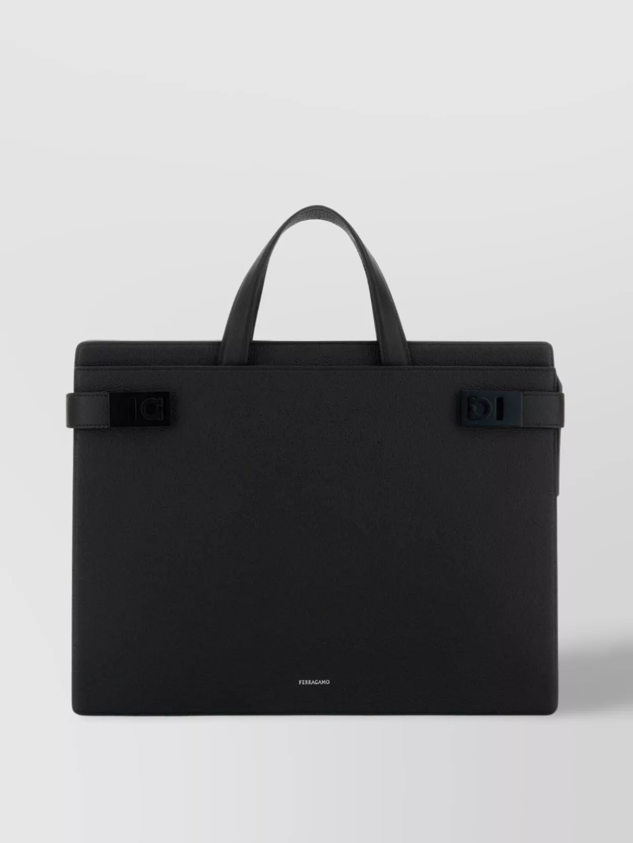 Ferragamo Leather Twins Top Handles Buckle Briefcase