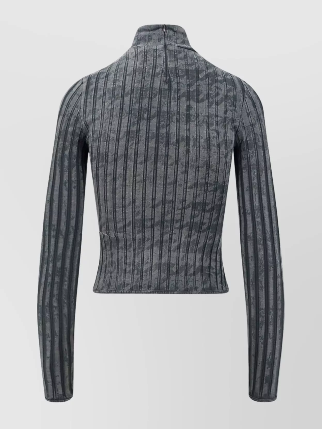 Diesel Stretch Cotton High Neck Long Sleeve Top In Gray