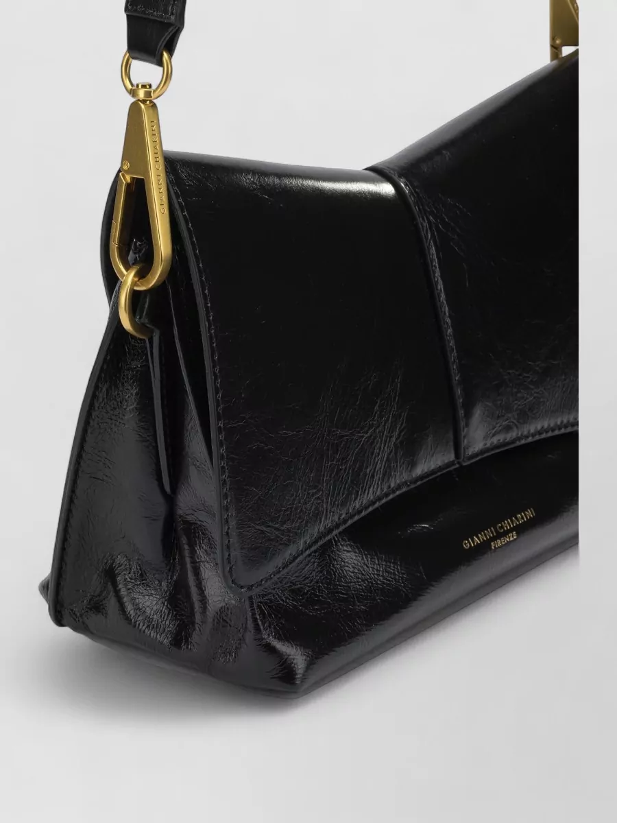 Gianni Chiarini Shoulder Bag Clutch Adjustable Strap Gold Tone In Black